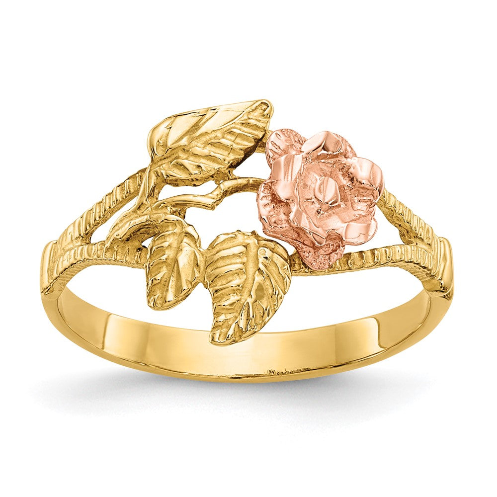 14k Two-tone Diamond-Cut Rose Ring