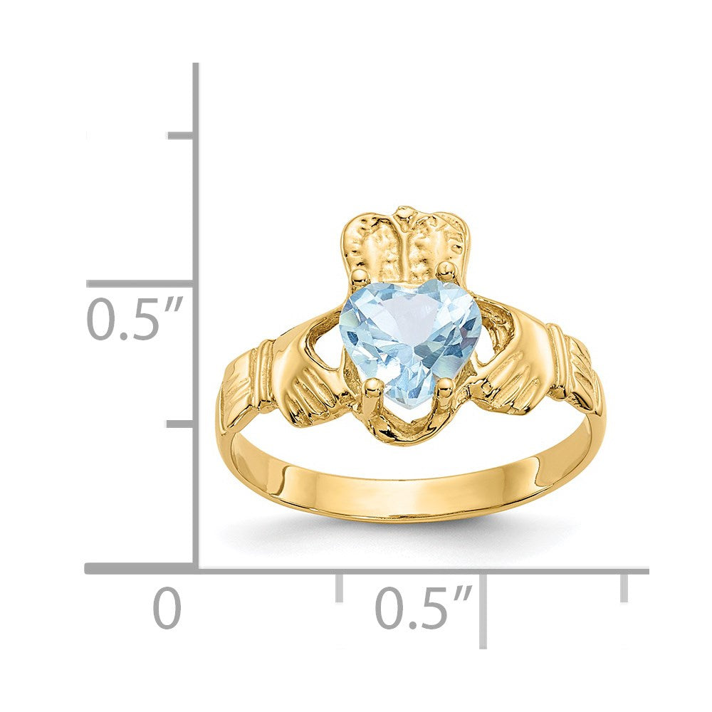 14k March CZ Birthstone Claddagh Ring