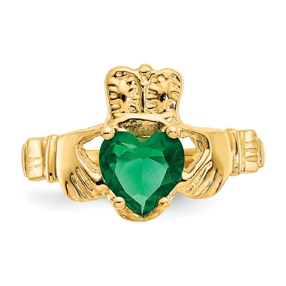 14k May CZ Birthstone Claddagh Ring
