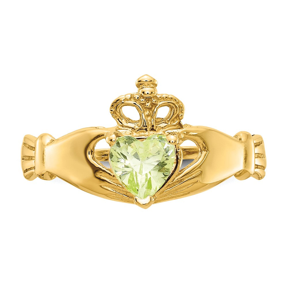 14k August CZ Birthstone Claddagh Ring