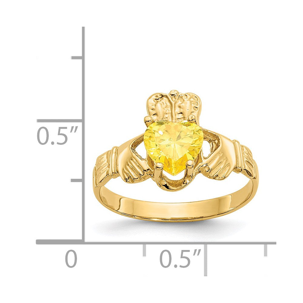 14k November CZ Birthstone Claddagh Ring
