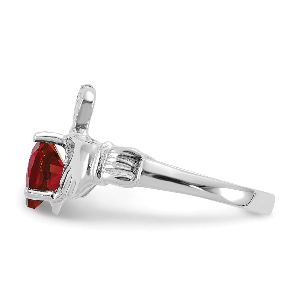 14k White Gold January CZ Birthstone Claddagh Ring