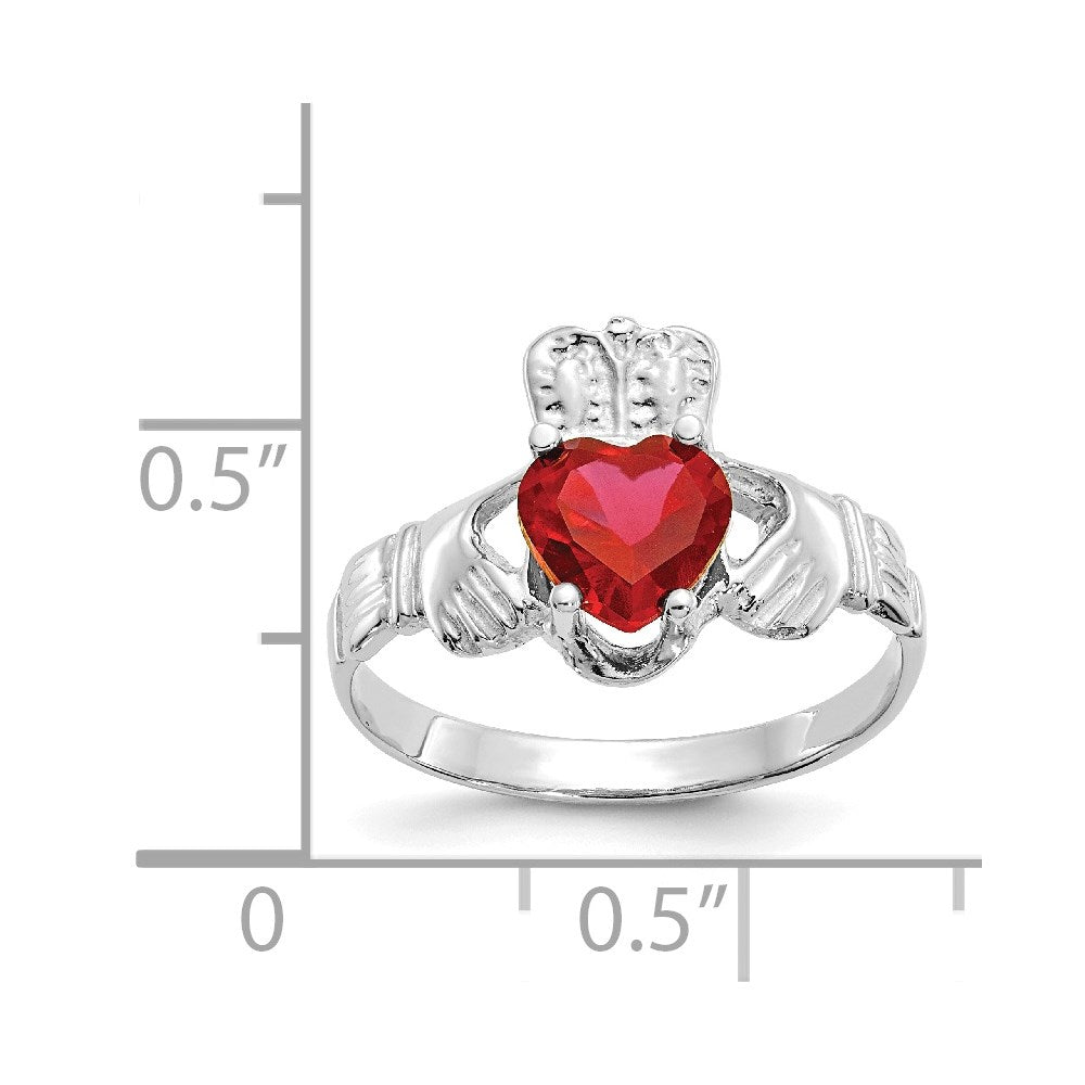 14k White Gold July CZ Birthstone Claddagh Ring