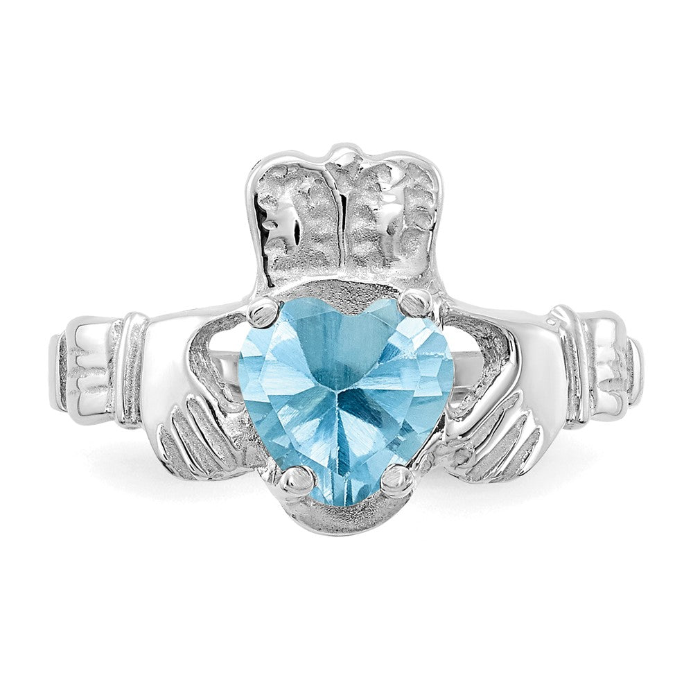 14k White Gold December CZ Birthstone Claddagh Ring