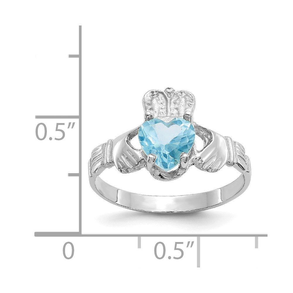 14k White Gold December CZ Birthstone Claddagh Ring