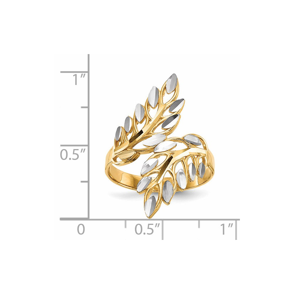 14k w/ White Rhodium Diamond-cut Leaves Ring
