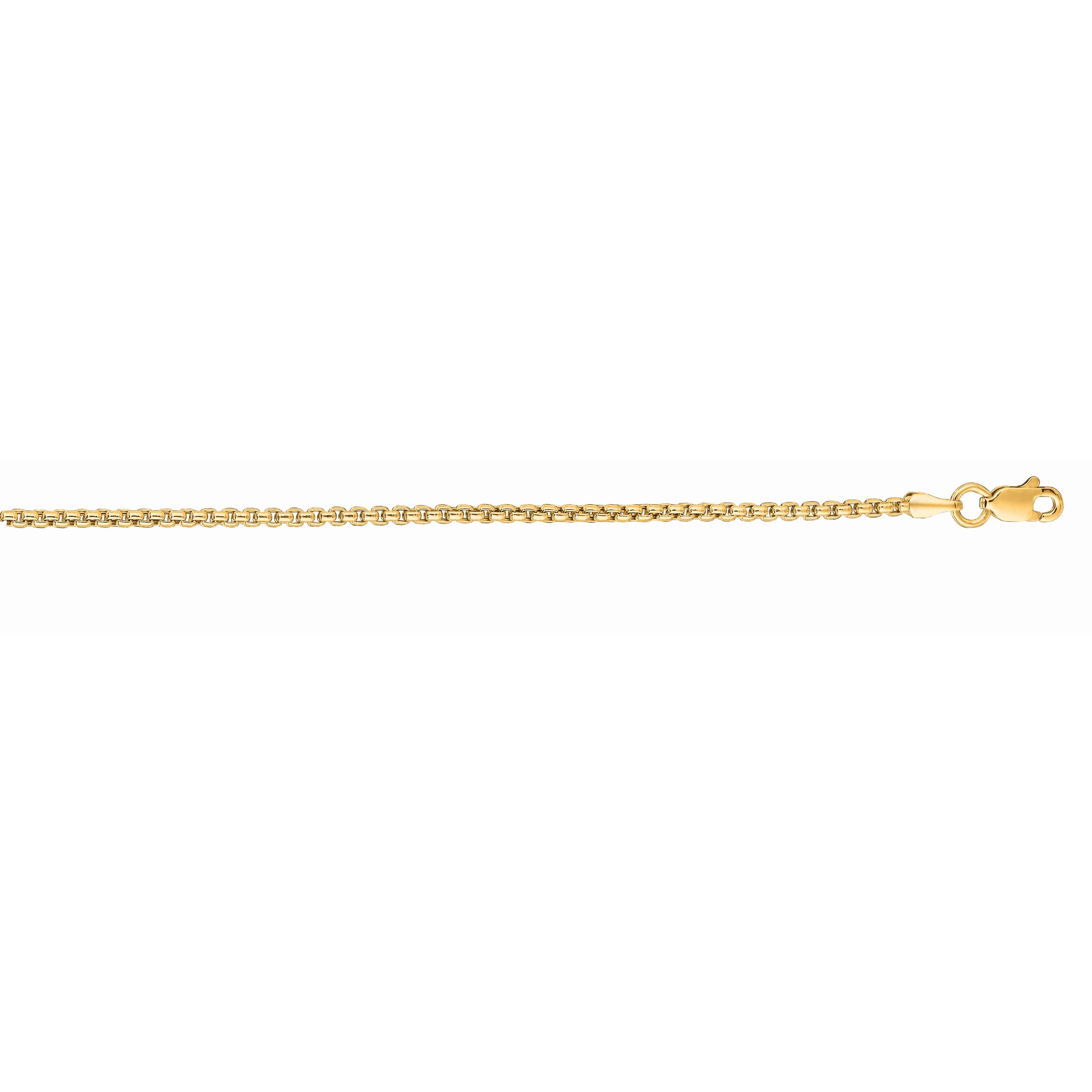14K Yellow Gold 1.3mm Lite Round Box 20" Chain with Lobster Lock