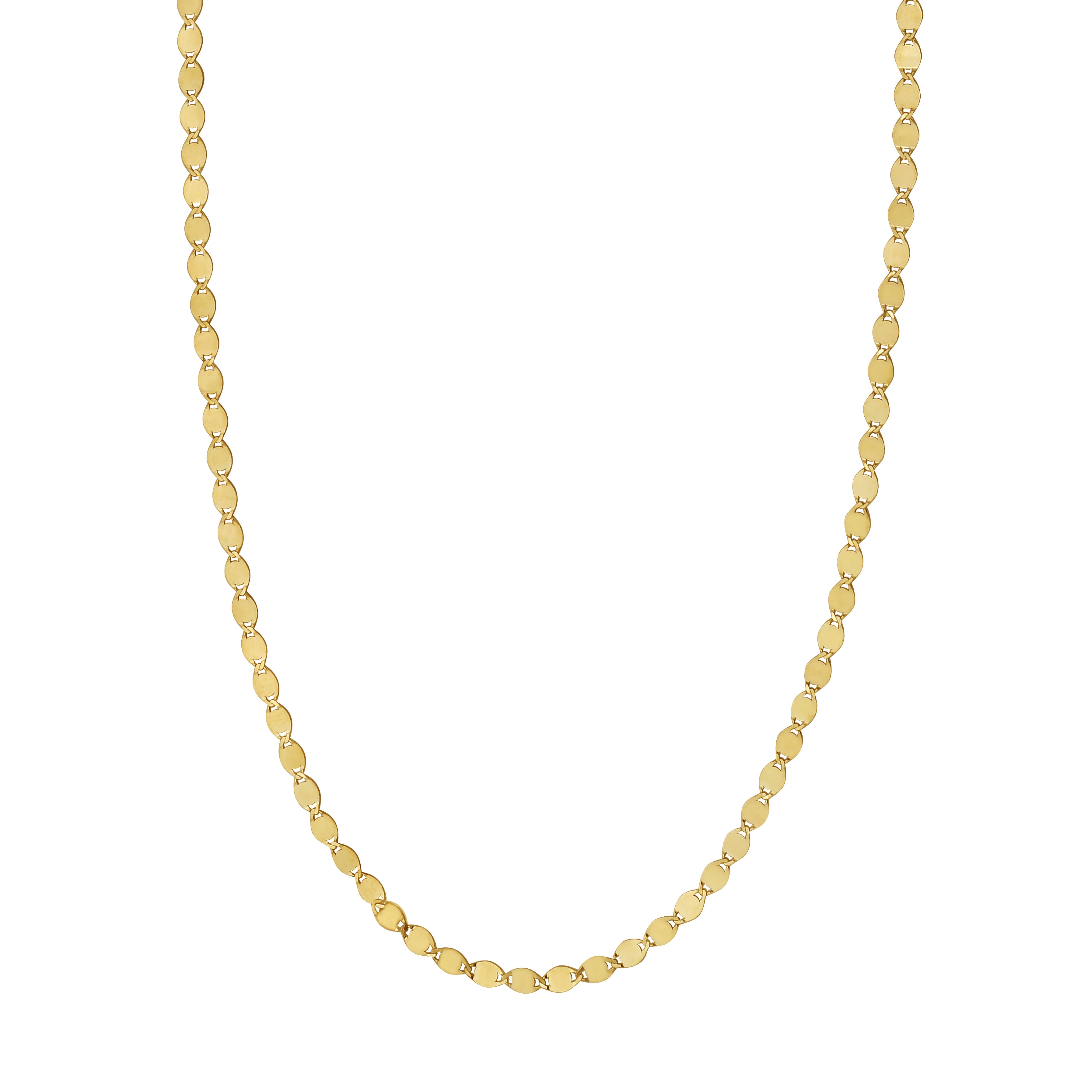 14K Yellow Gold 2.2mm Oval Mirror Link 24" Chain with Lobster Lock
