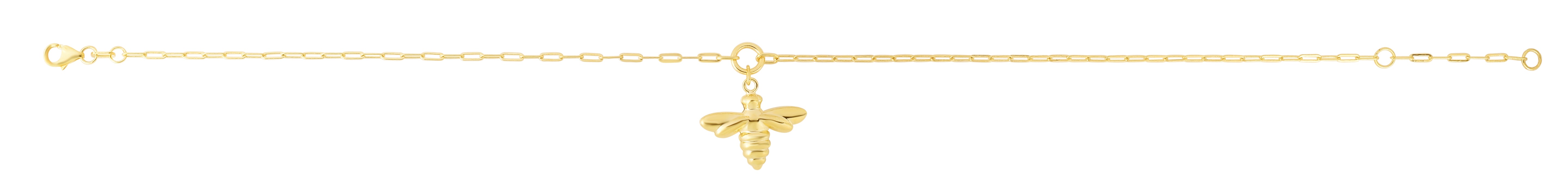 14K Yellow Gold dangling Bumblebee Charm on a Paperclip 18" Chain.