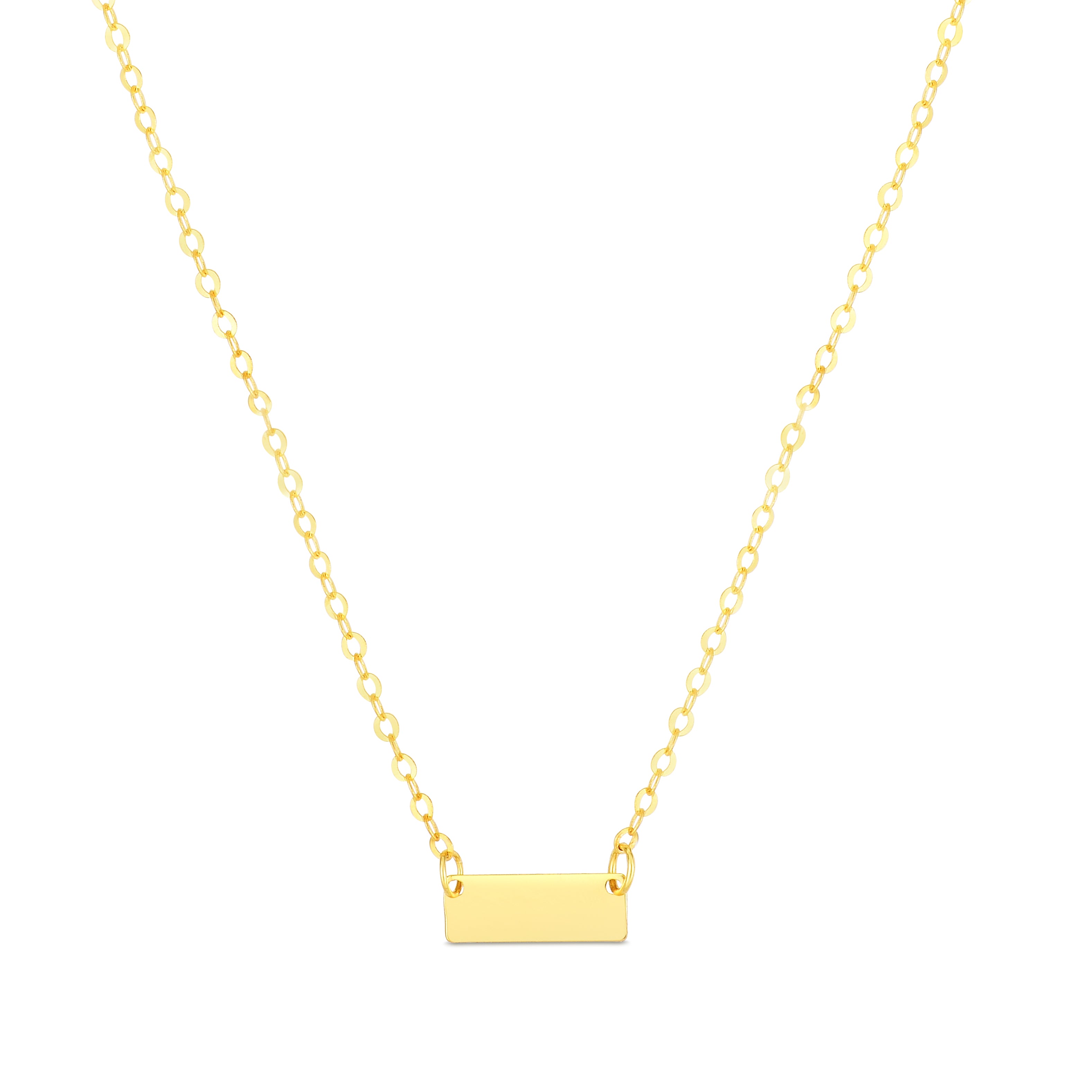 14K Yellow Mini Bar Pendant on 18" Chain with Spring Ring Clasp.