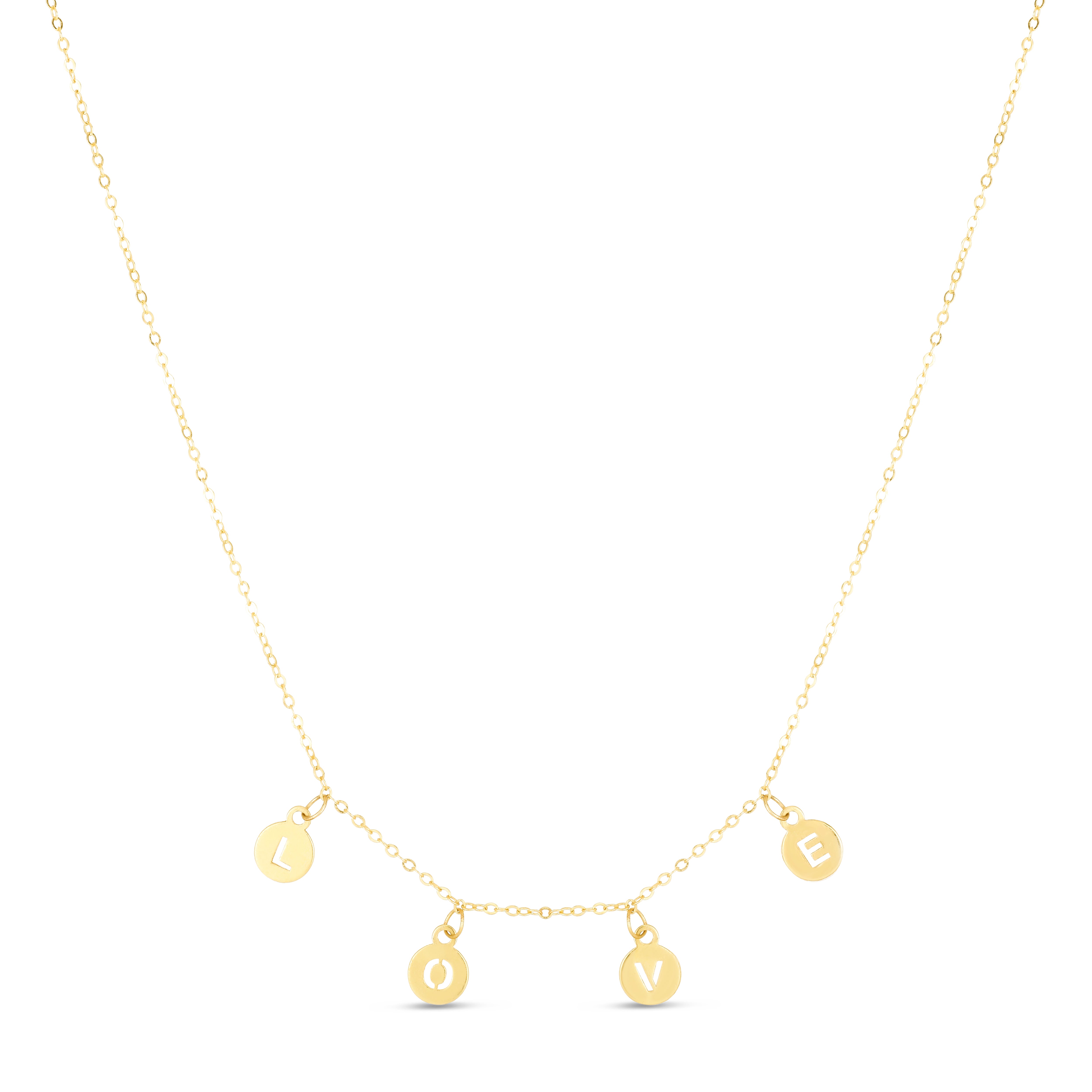14K Yellow Gold 18" LOVE Dangling Disc Neklace