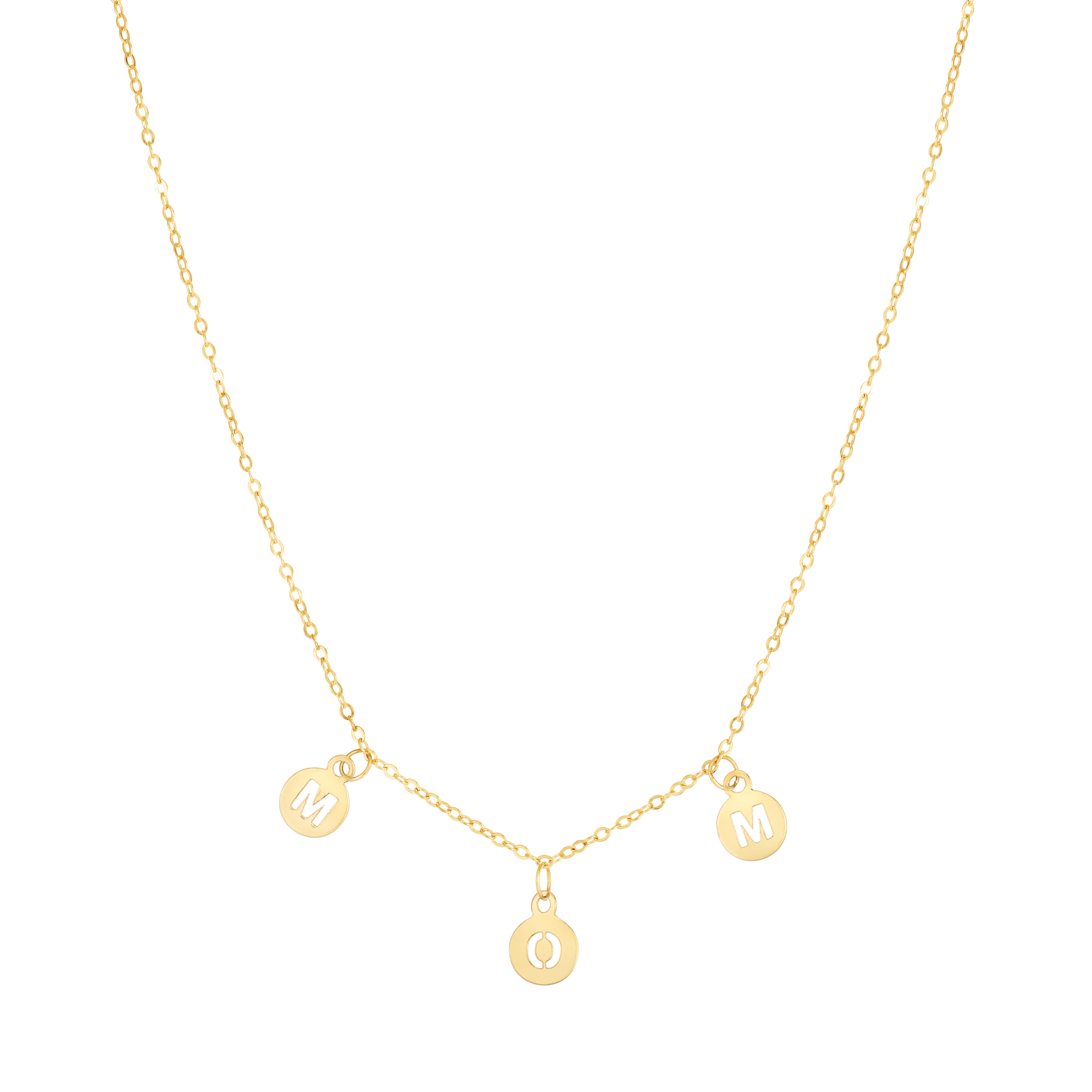 14K Yellow Gold 18" Mom Dangling Disc Neklace