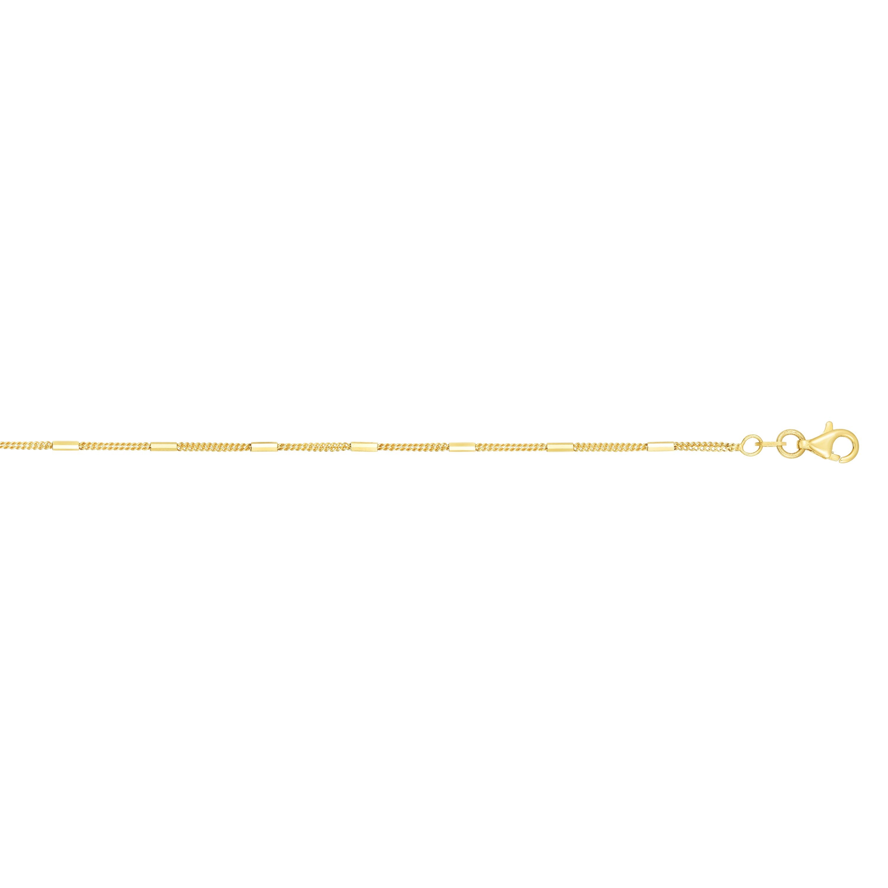14K Yellow Gold 1.3mm Polished Bar Station Saturn 20" Chain with Lobster Lock
