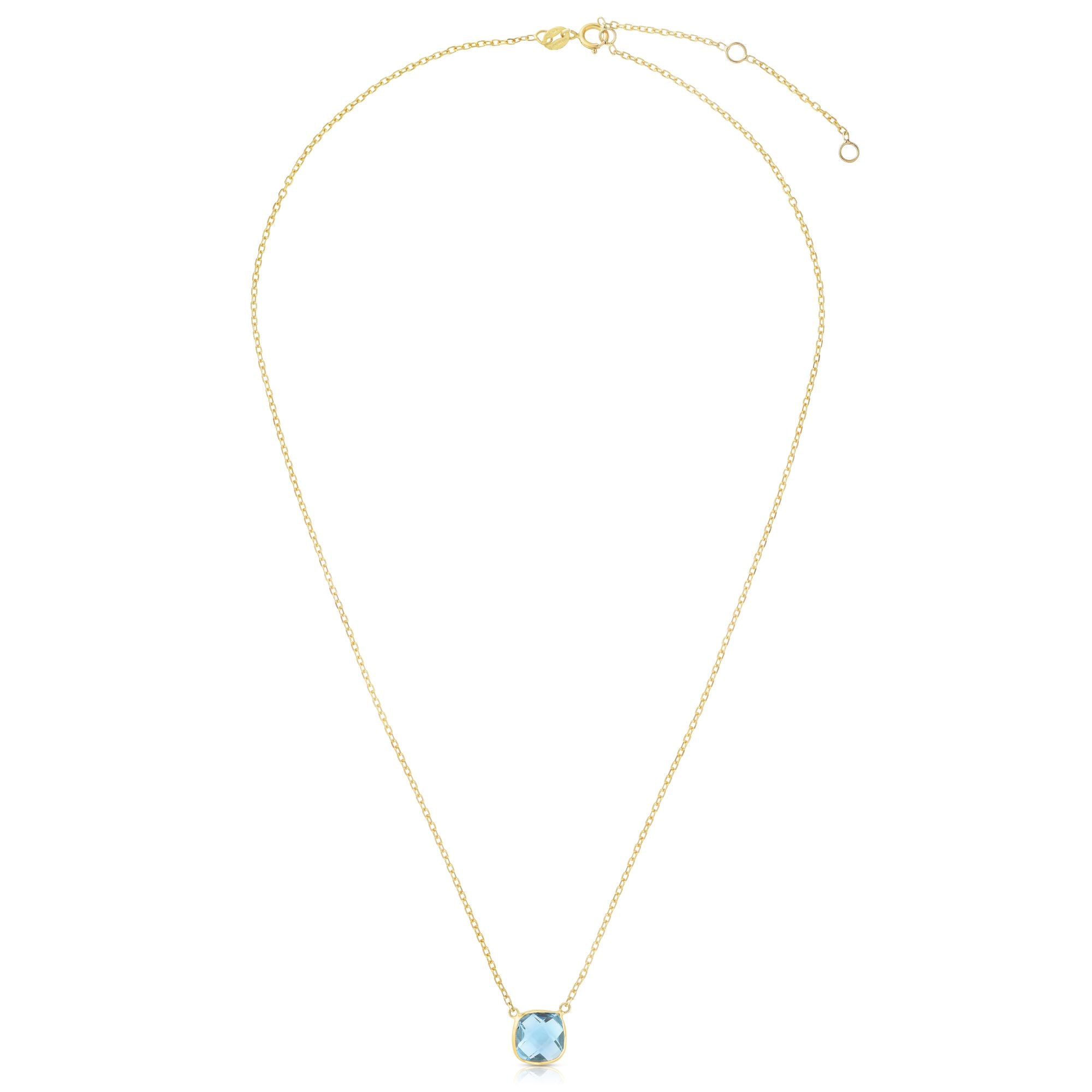 14K Yellow Gold 17" Blue Topaz Cushion Solitiare Necklace