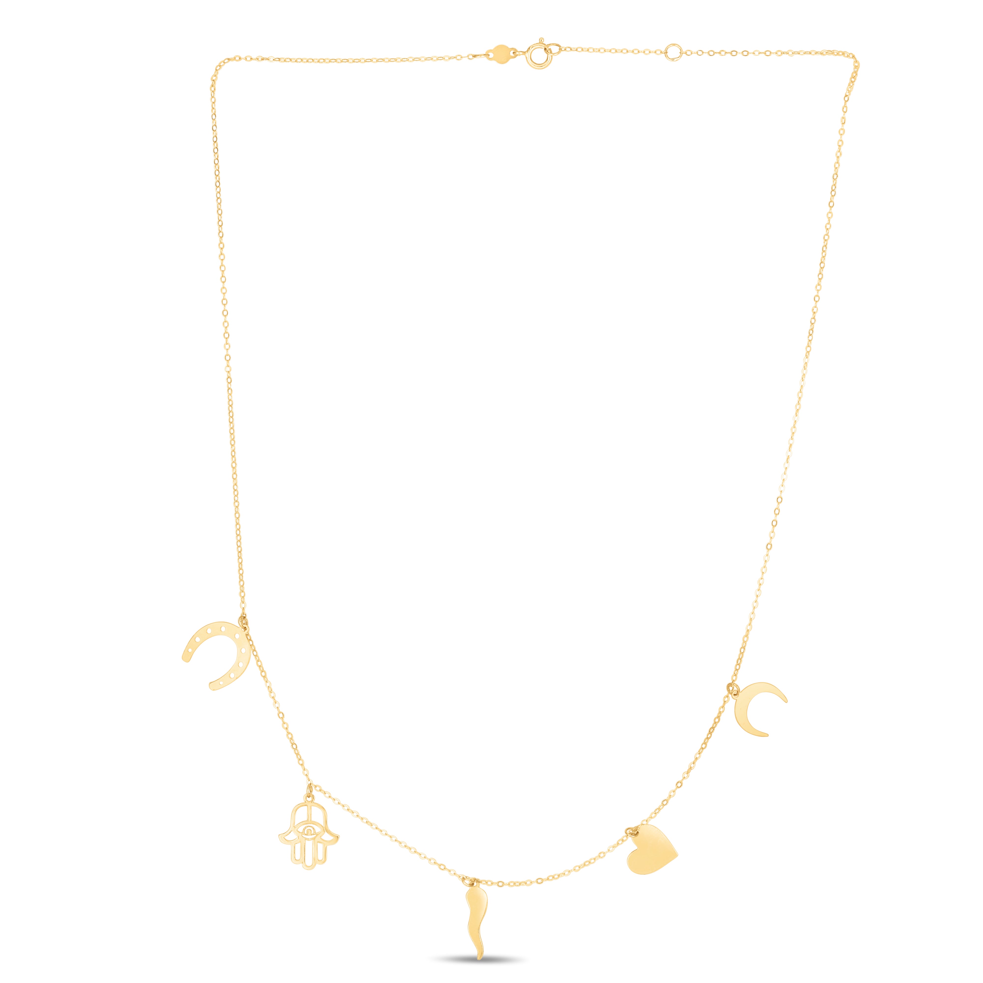 14K Yellow Gold 18" Trend Charm Dangle Necklace