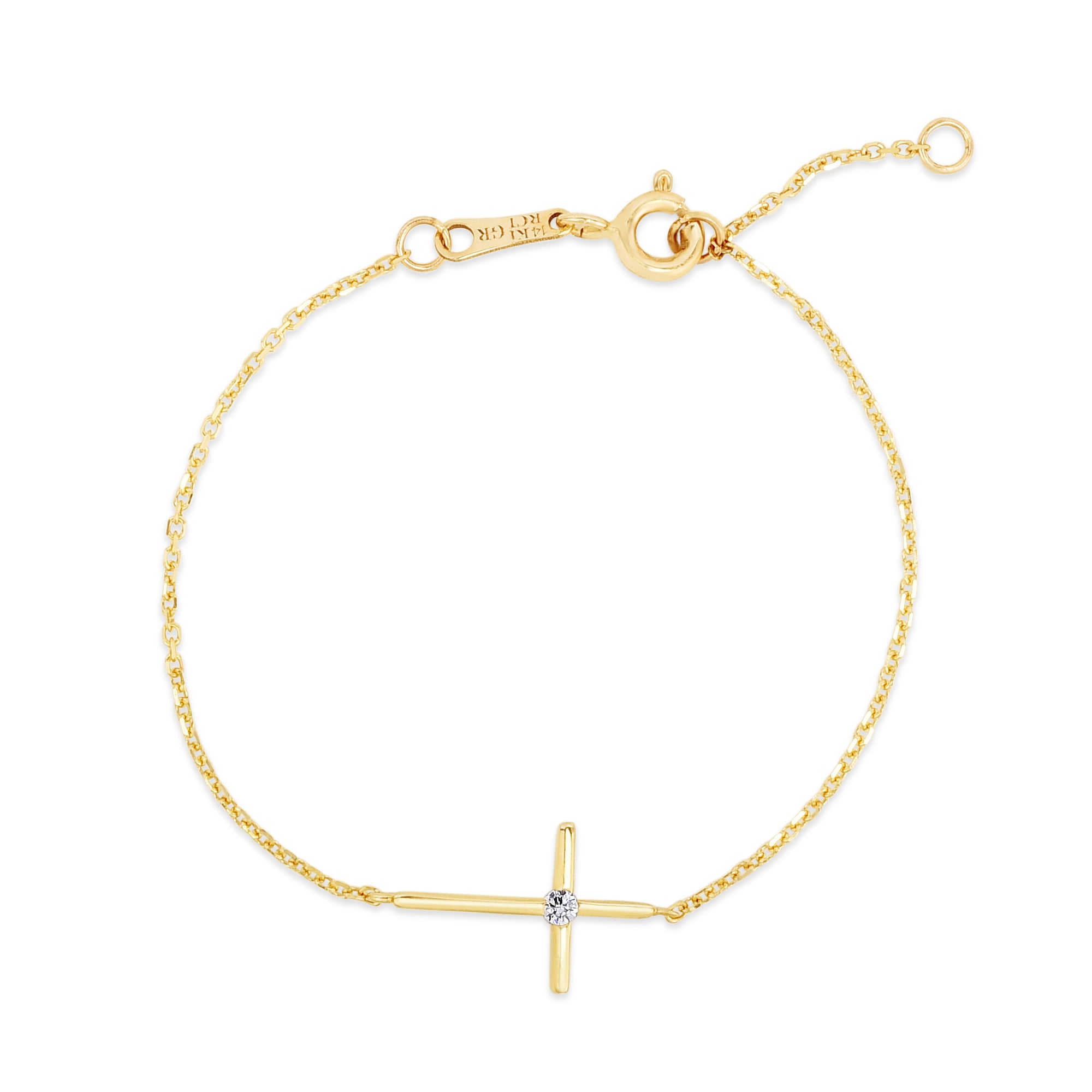 14K Yellow Gold 5.5" Children's CZ Side Cross Bracelet