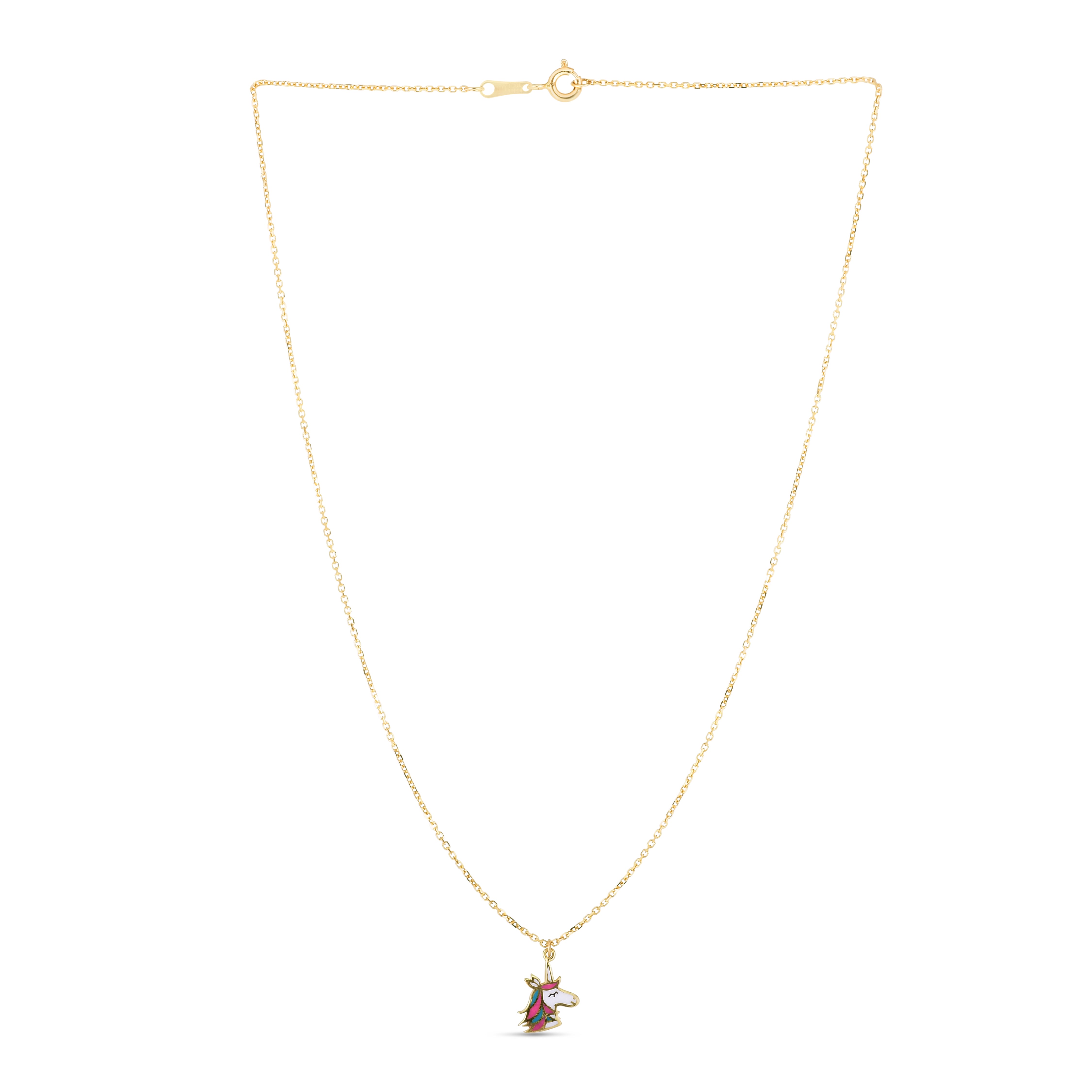 14K Yellow Gold 14" Children's Enamel Unicorn Necklace
