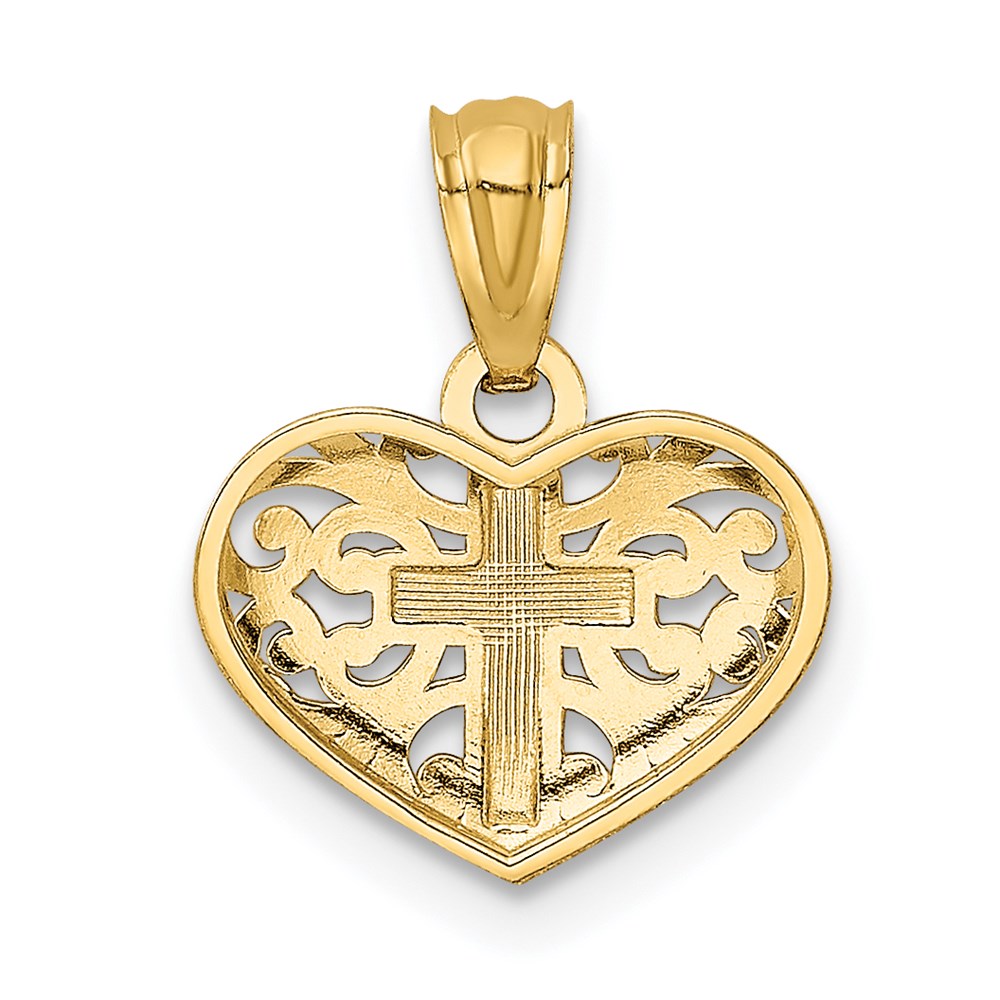 14k w/Rhodium Cross in Heart Pendant