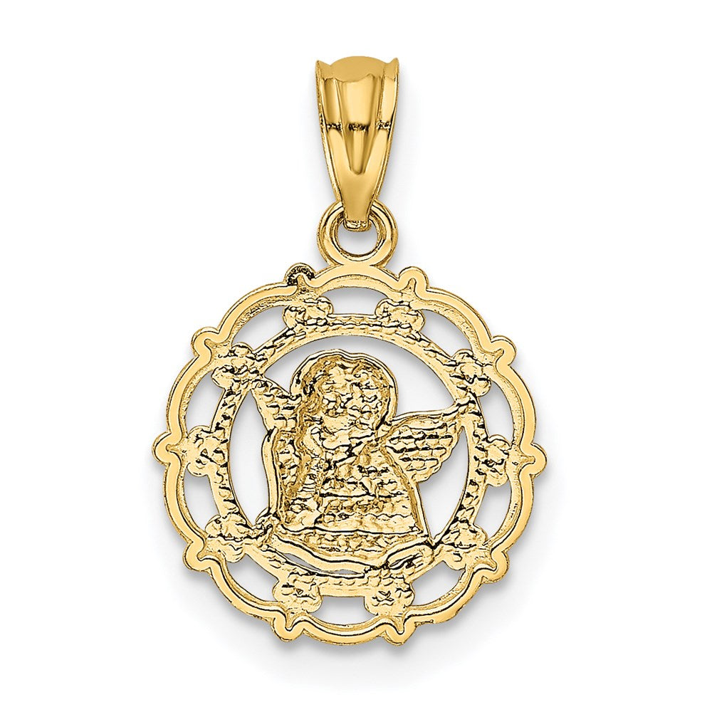 14k w/Rhodium Framed Cherub Pendant