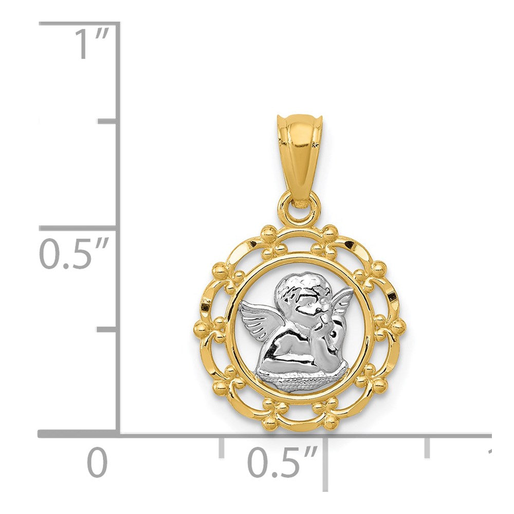 14k w/Rhodium Framed Cherub Pendant