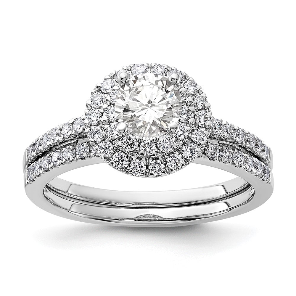 14K White Gold Lab Grown VS/SI FGH Dia Complete Double Halo Engagement Ring