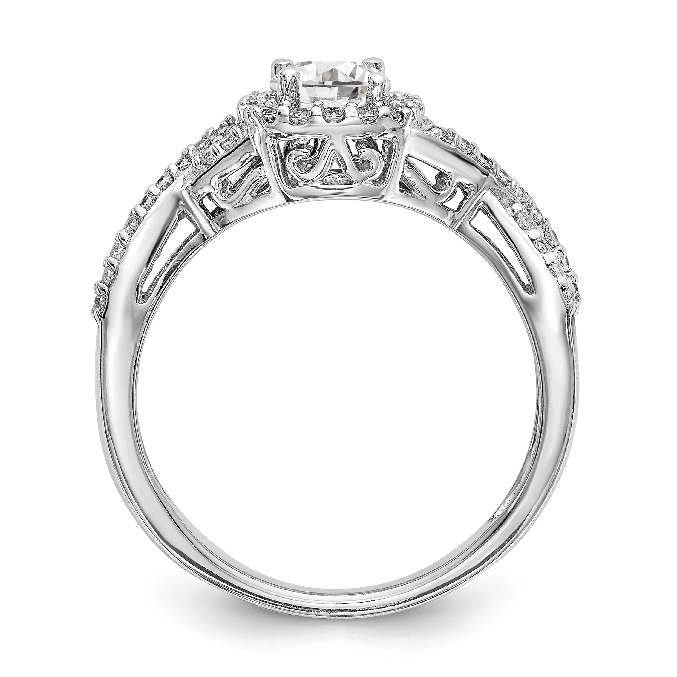 14k White Gold 3/4 carat Lab Grown Diamond VS/SI+ G+ Complete Round Double Halo Engagement Ring
