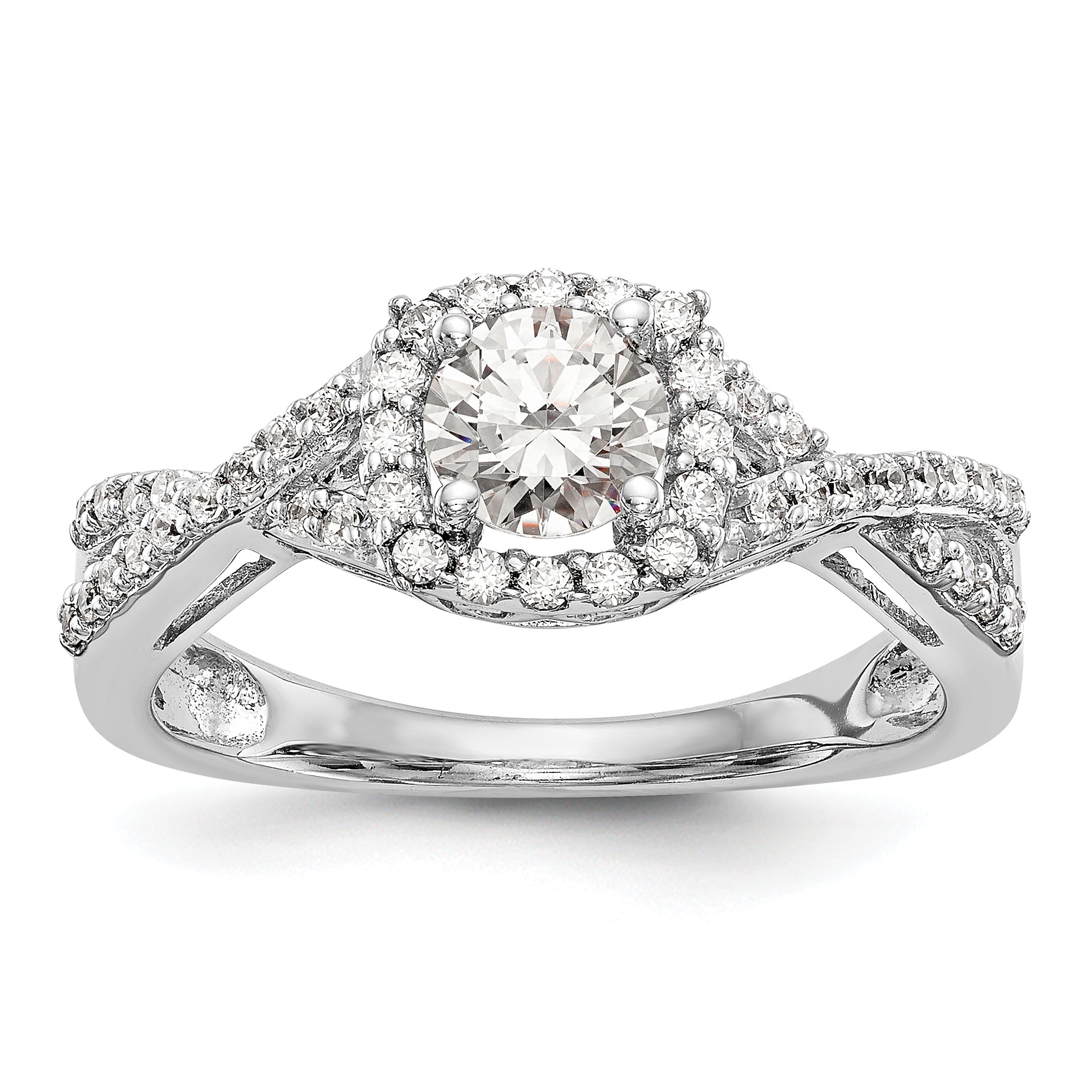 14k White Gold 3/4 carat Lab Grown Diamond VS/SI+ G+ Complete Round Double Halo Engagement Ring