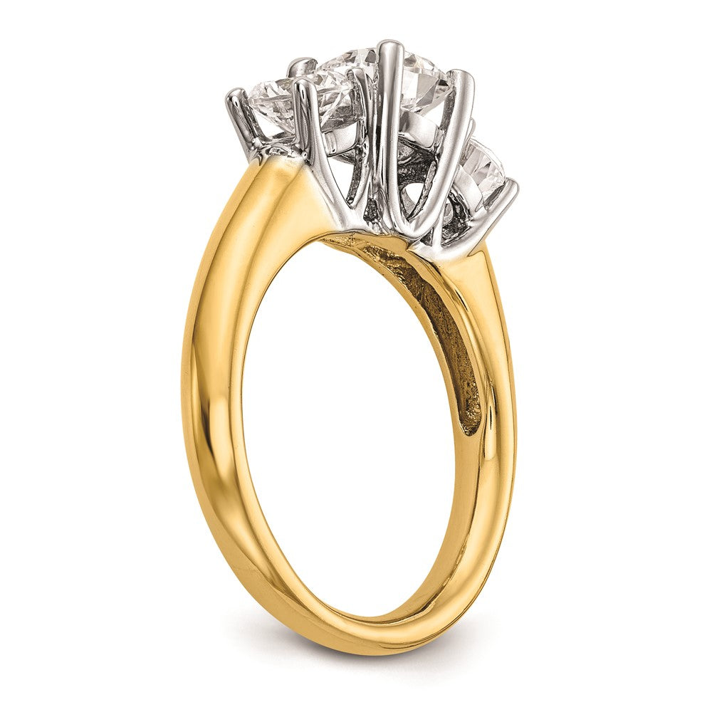 14K Two-tone 3-Stone (Holds 1/2 carat (5.2mm) Round Center and (2-4.1mm) Round Sides) Engagement Ring Mounting