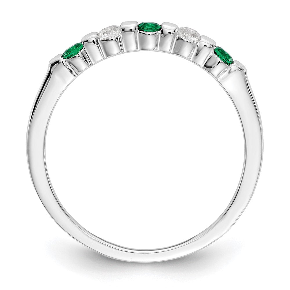 14k White Gold 1/10 carat Diamond and Emerald Complete Band