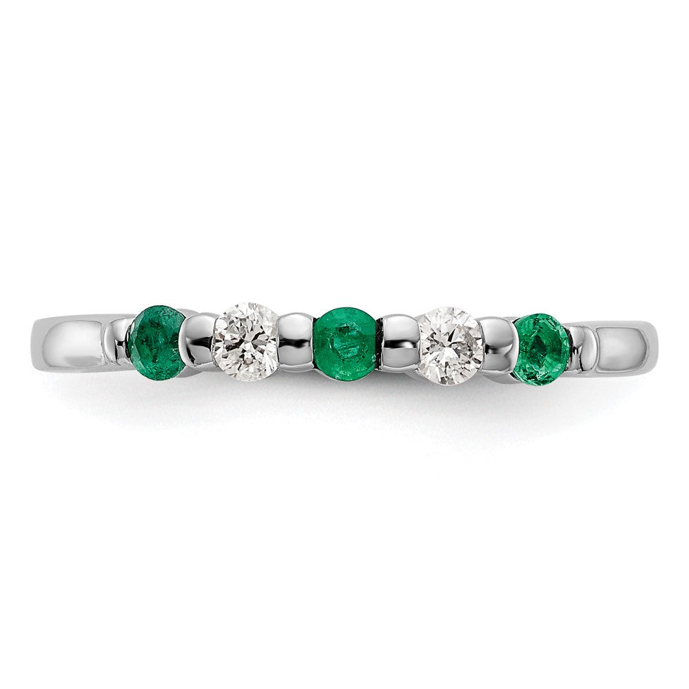 14k White Gold 1/10 carat Diamond and Emerald Complete Band