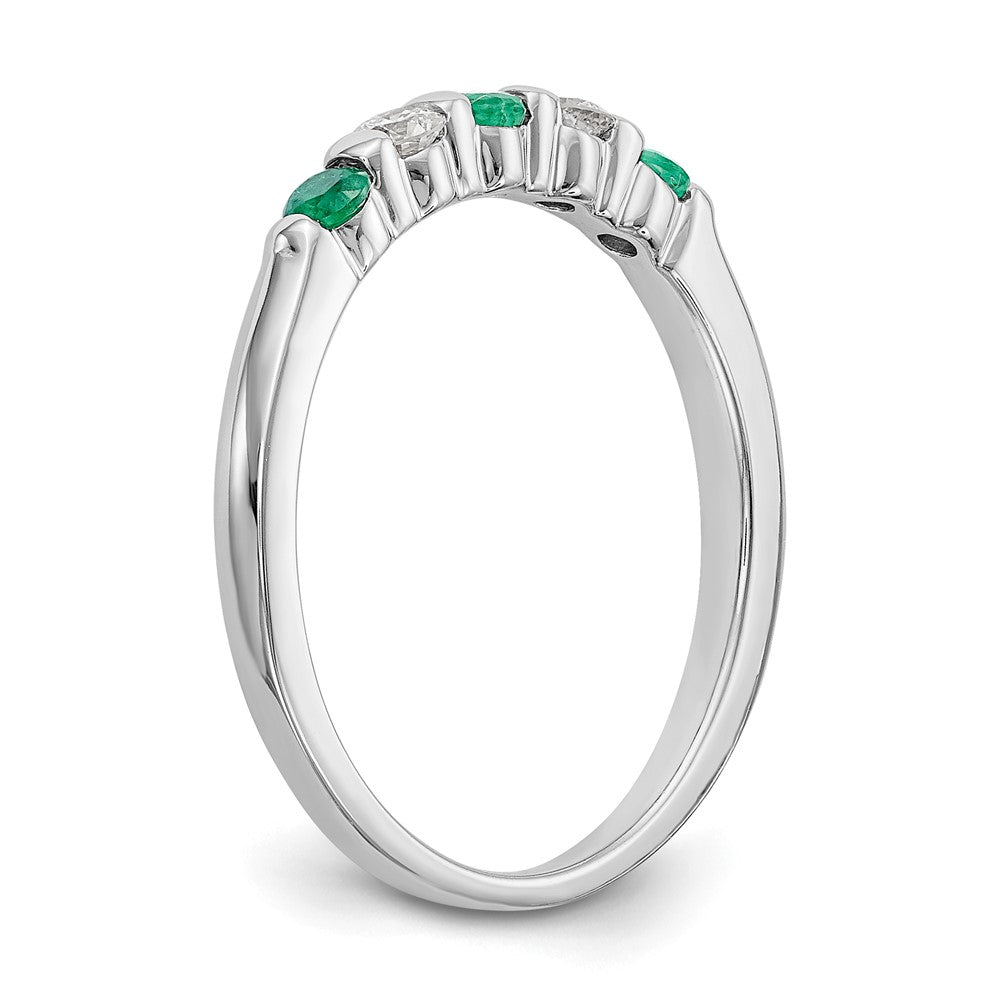 14k White Gold 1/10 carat Diamond and Emerald Complete Band