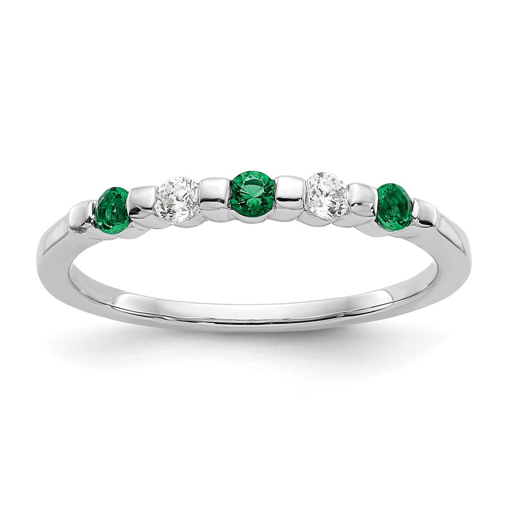 14k White Gold 1/10 carat Diamond and Emerald Complete Band