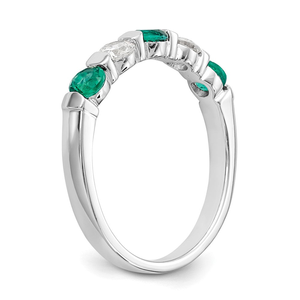 14k White Gold 1/3 carat Diamond and Emerald Complete Band