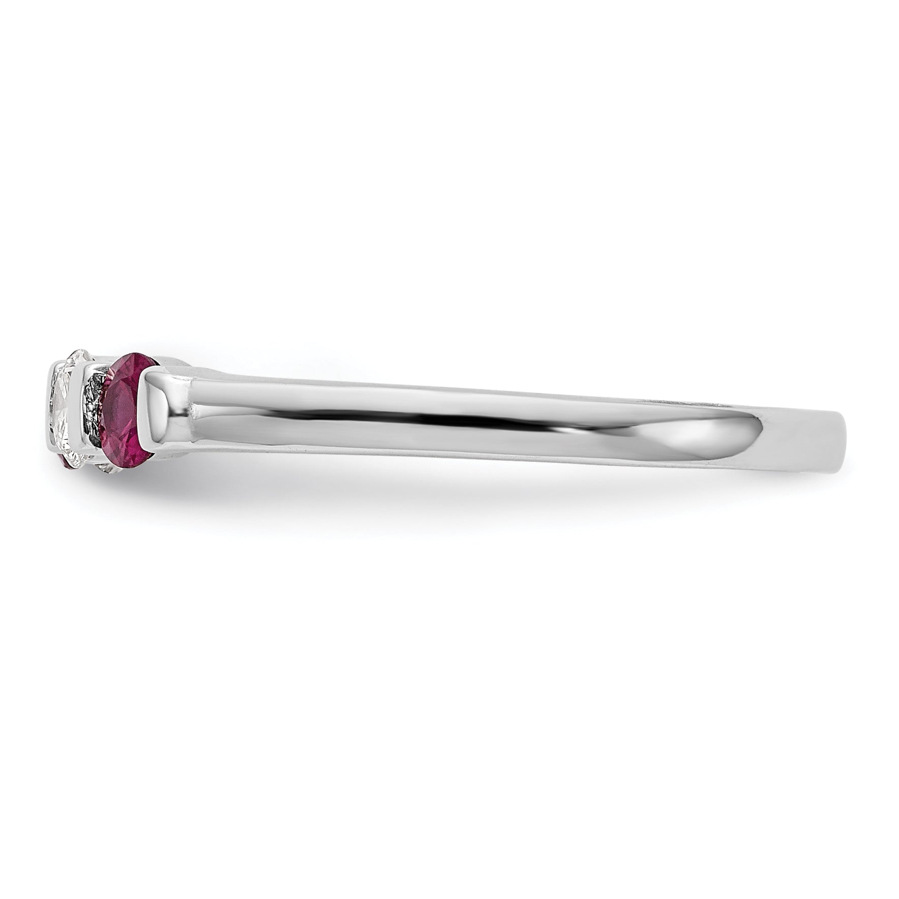 14k White Gold 1/5 carat Diamond and Ruby Complete Band