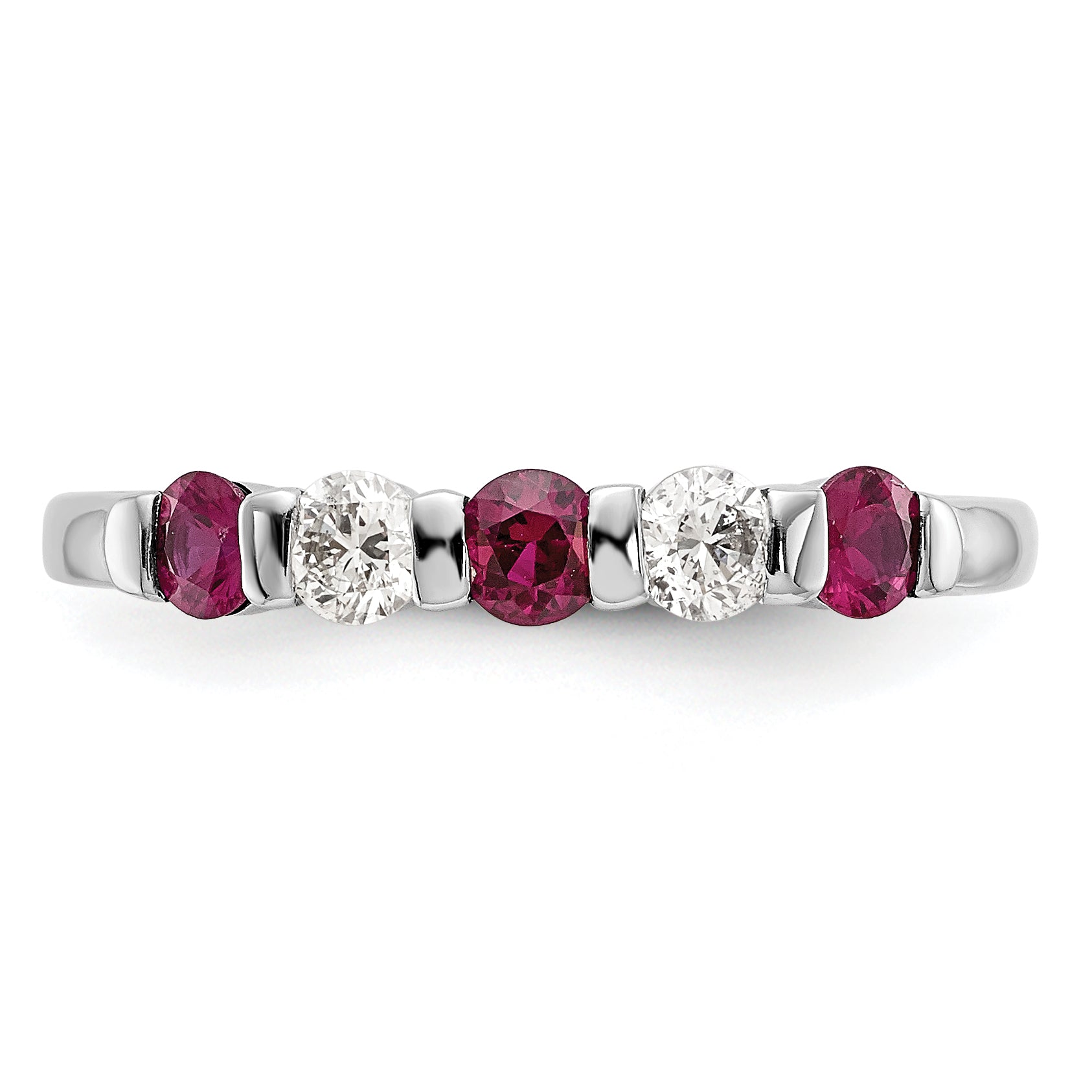 14k White Gold 1/5 carat Diamond and Ruby Complete Band