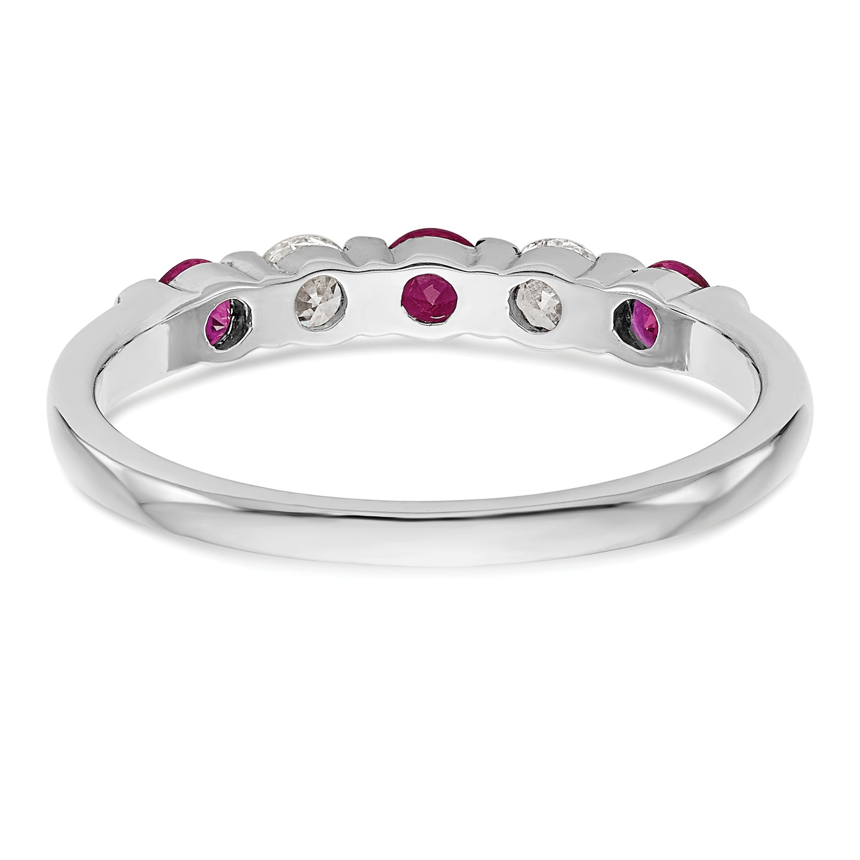 14k White Gold 1/5 carat Diamond and Ruby Complete Band