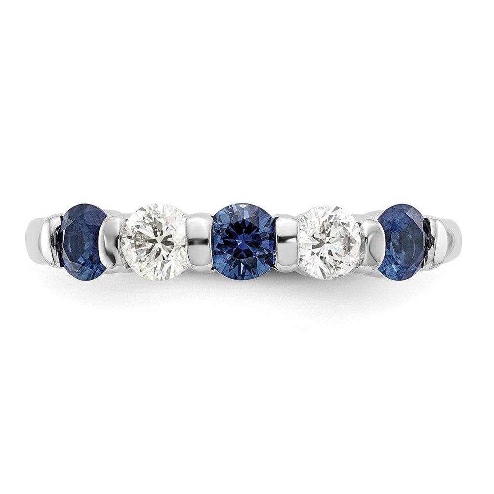 14k White Gold 1/3 carat Diamond and Blue Sapphire Complete Band