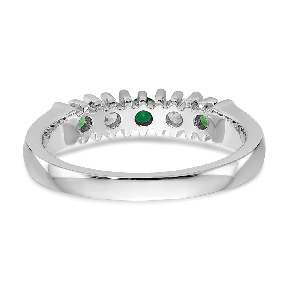 14k White Gold 1/5 carat Diamond and Emerald Complete Band