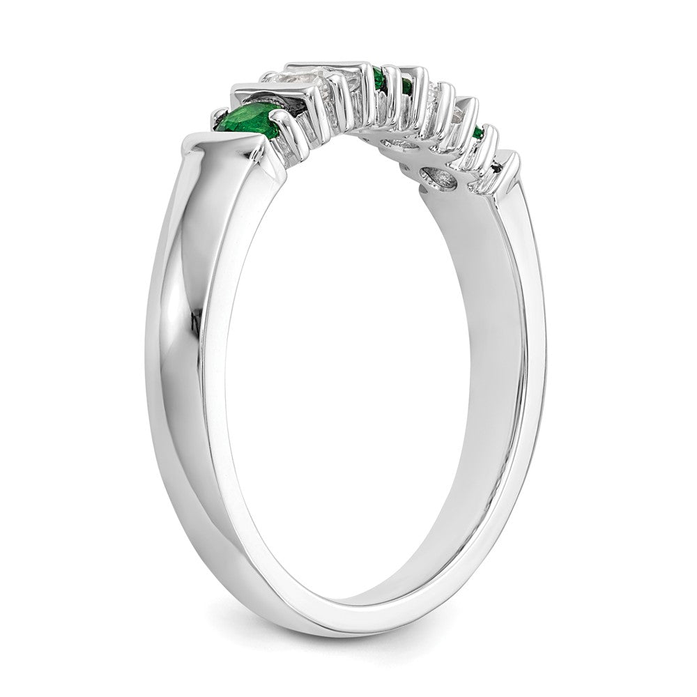 14k White Gold 1/5 carat Diamond and Emerald Complete Band