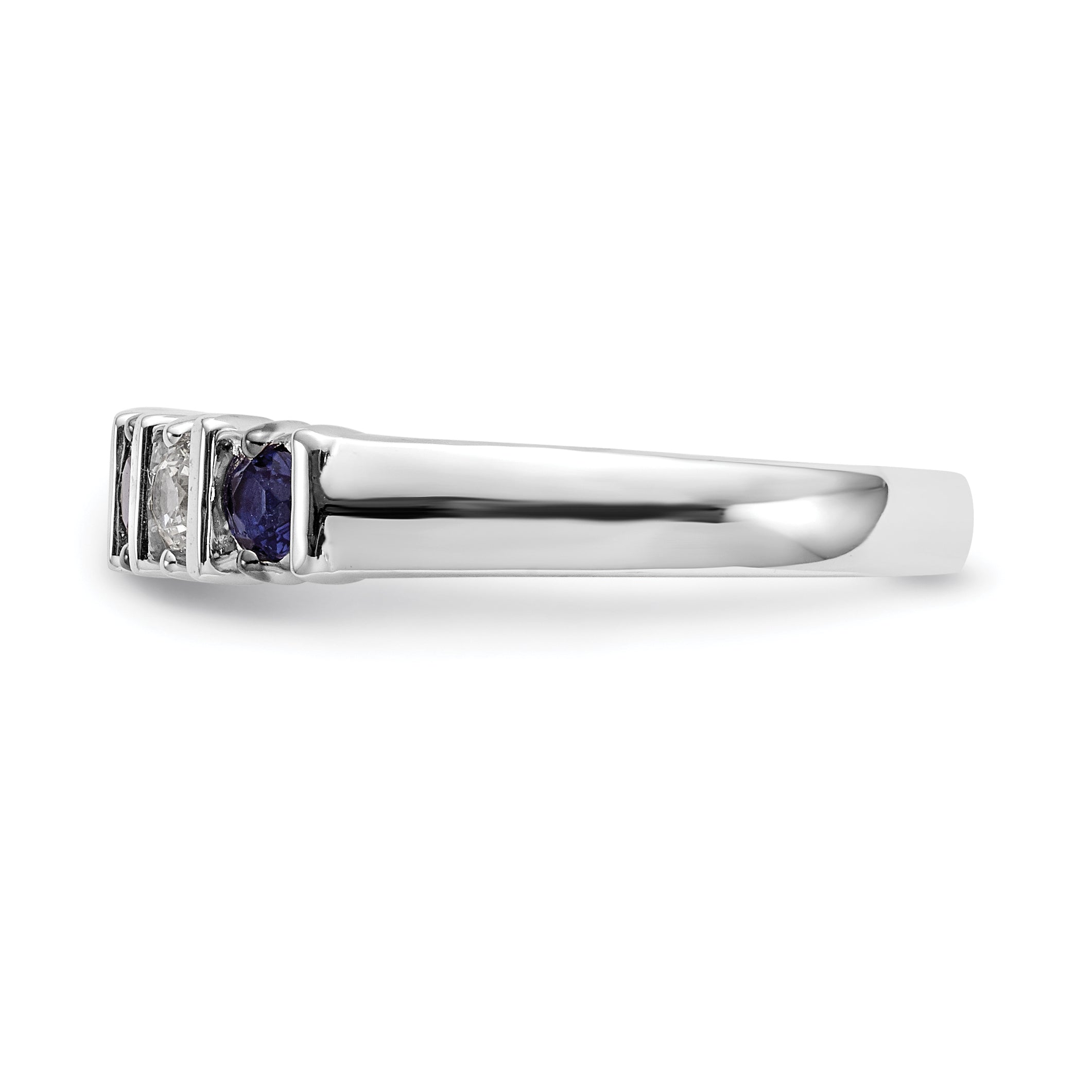 14k White Gold 1/5 carat Diamond and Blue Sapphire Complete Band