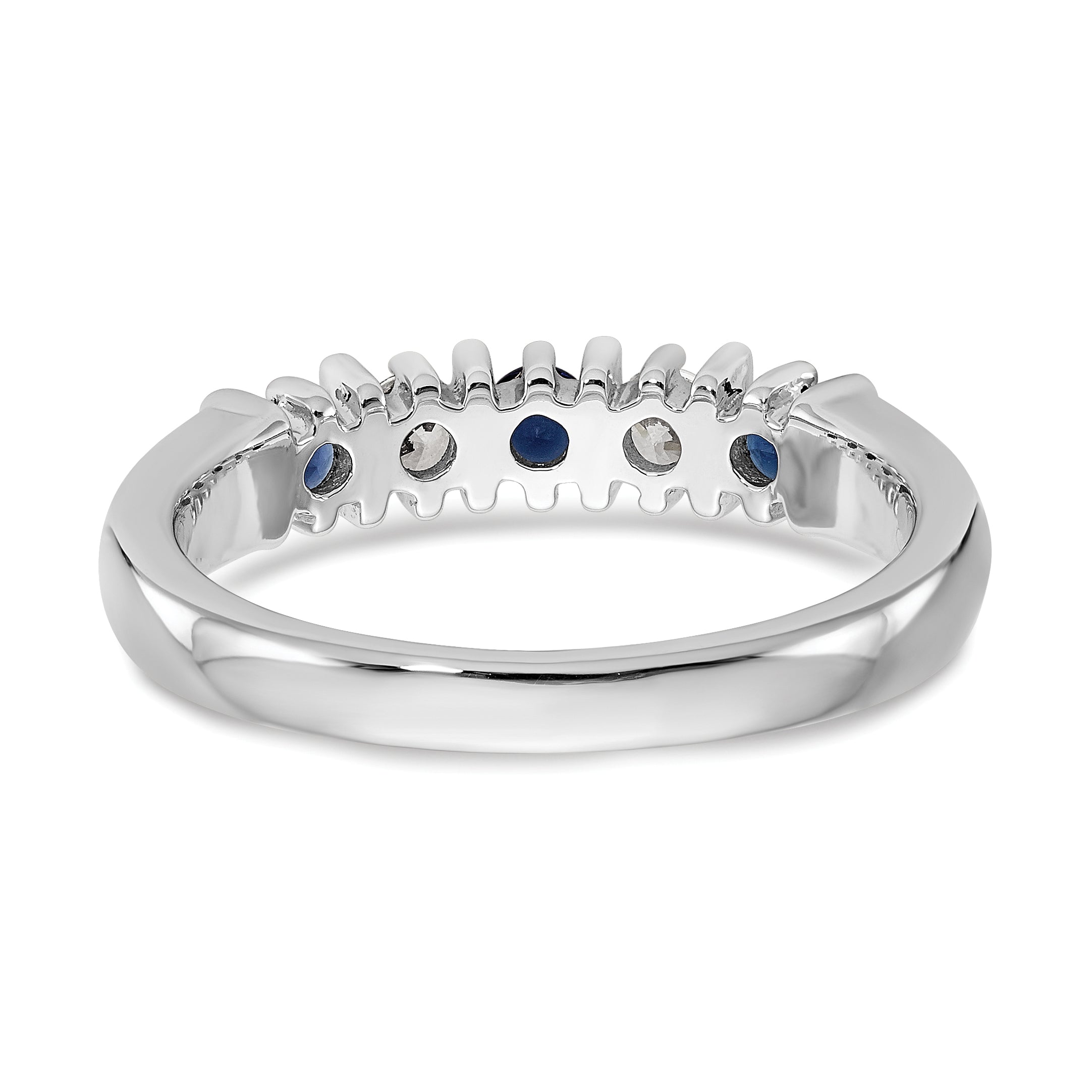 14k White Gold 1/5 carat Diamond and Blue Sapphire Complete Band