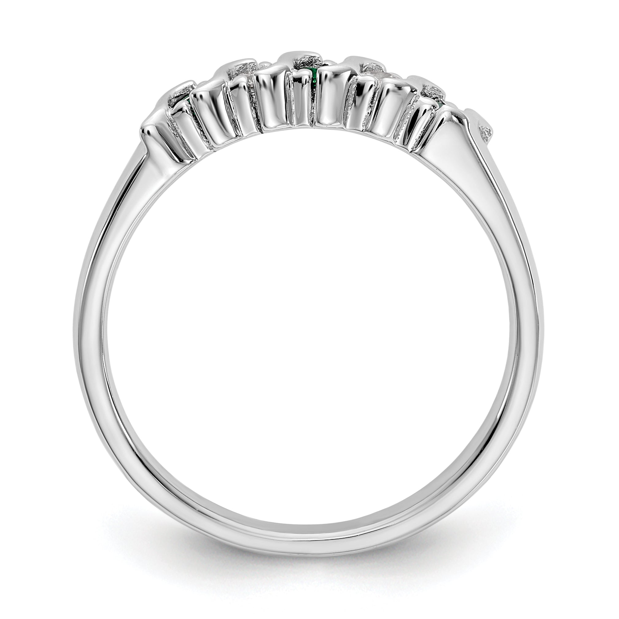 14k White Gold 1/10 carat Diamond and Emerald Complete Band