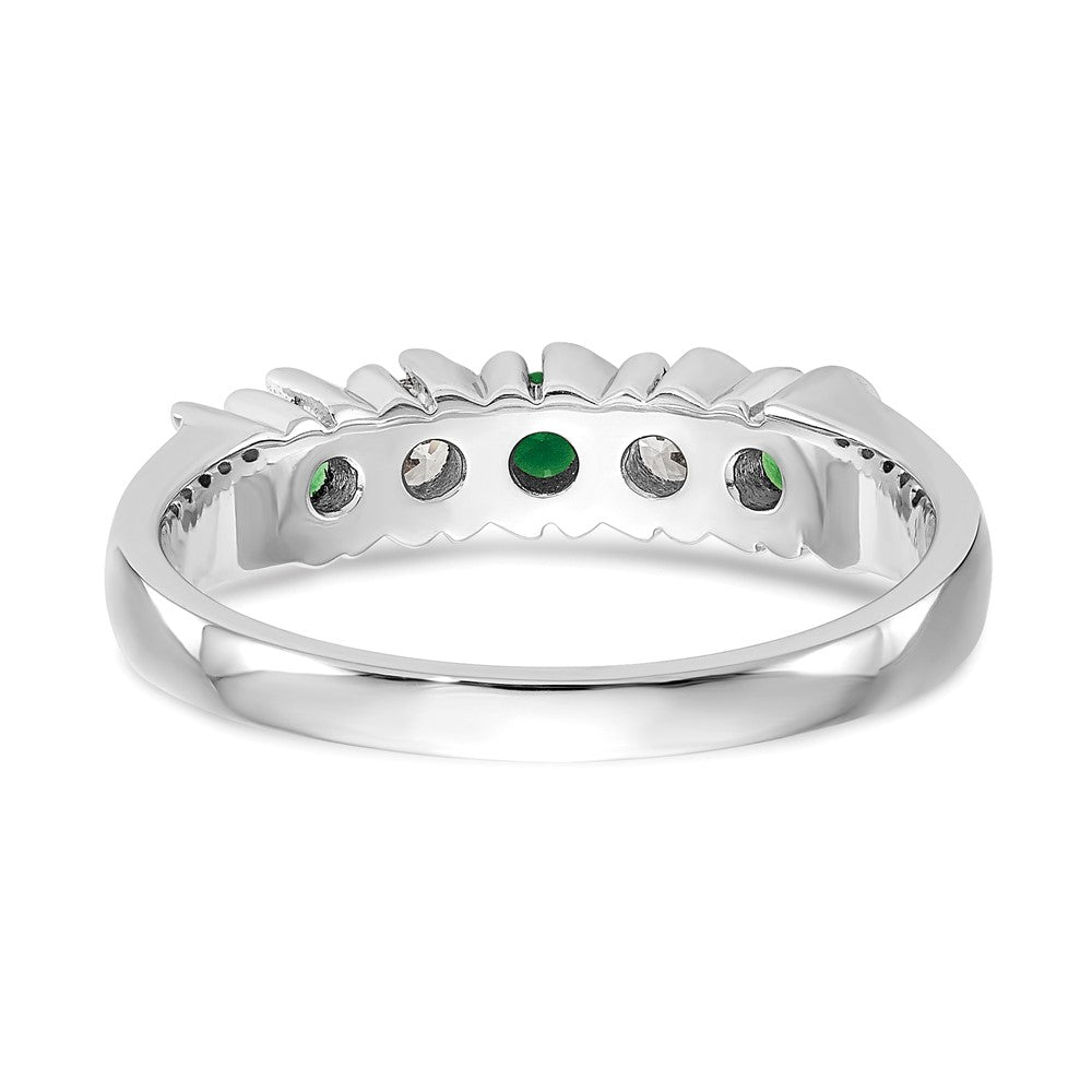 14k White Gold 1/5 carat Diamond and Emerald Complete Band