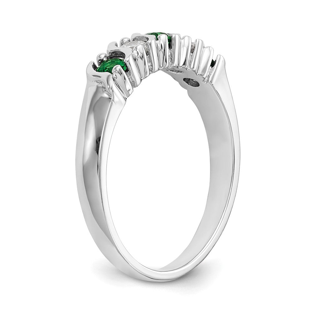 14k White Gold 1/5 carat Diamond and Emerald Complete Band