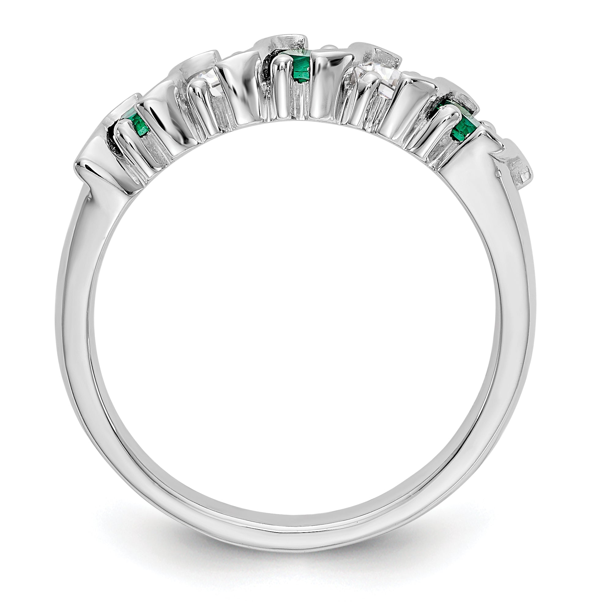 14k White Gold 1/3 carat Diamond and Emerald Complete Band