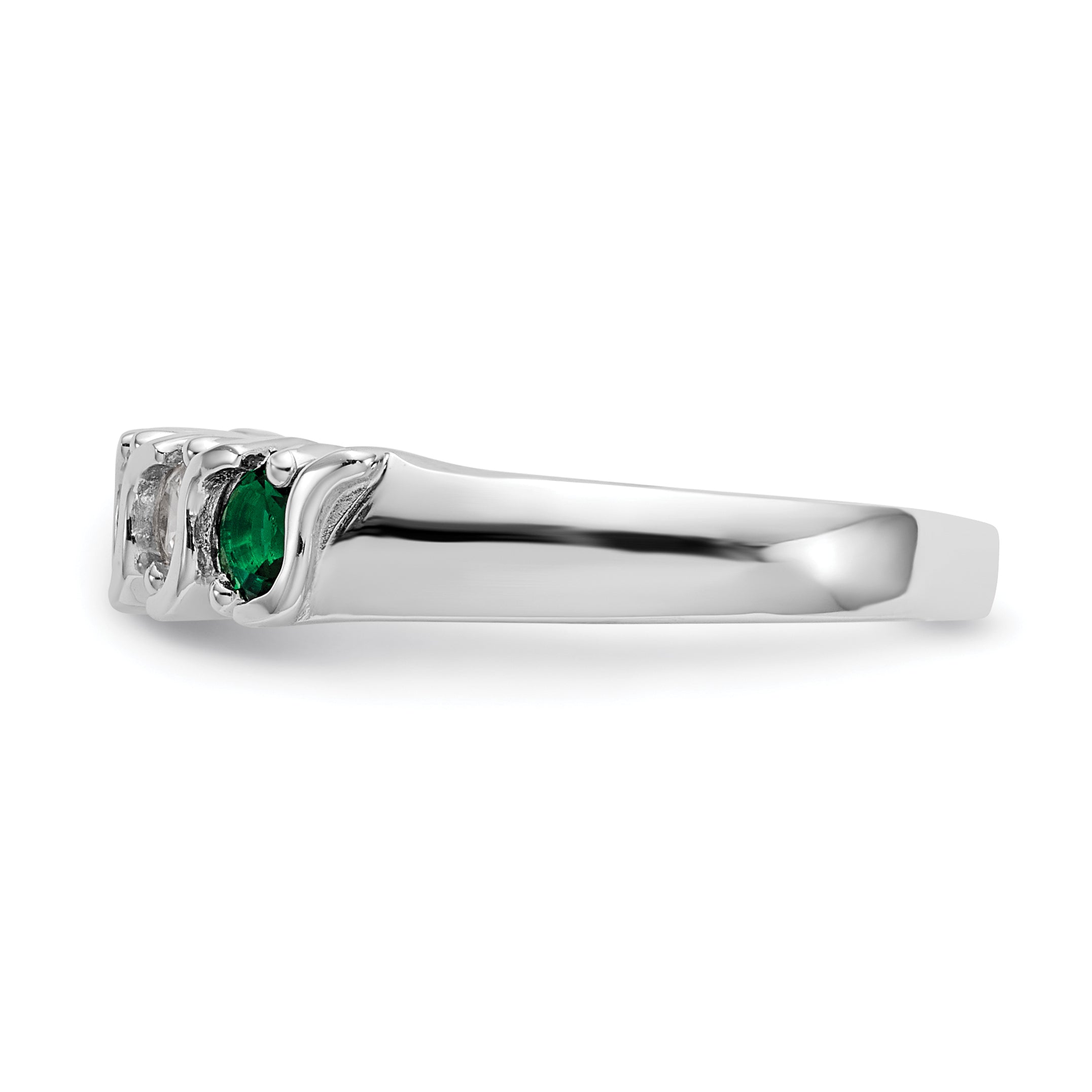 14k White Gold 1/3 carat Diamond and Emerald Complete Band