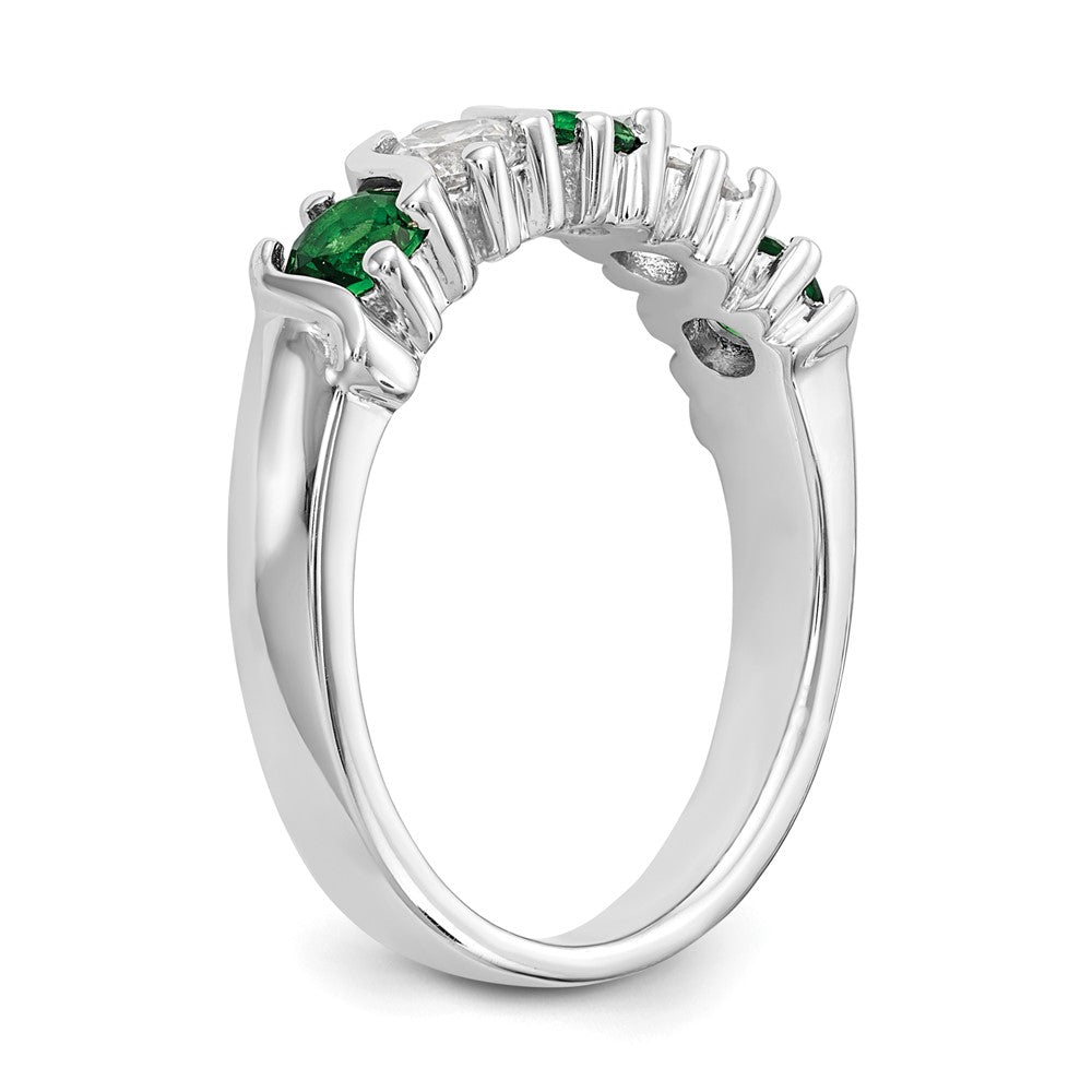 14k White Gold 3/8 carat Diamond and Emerald Complete Band