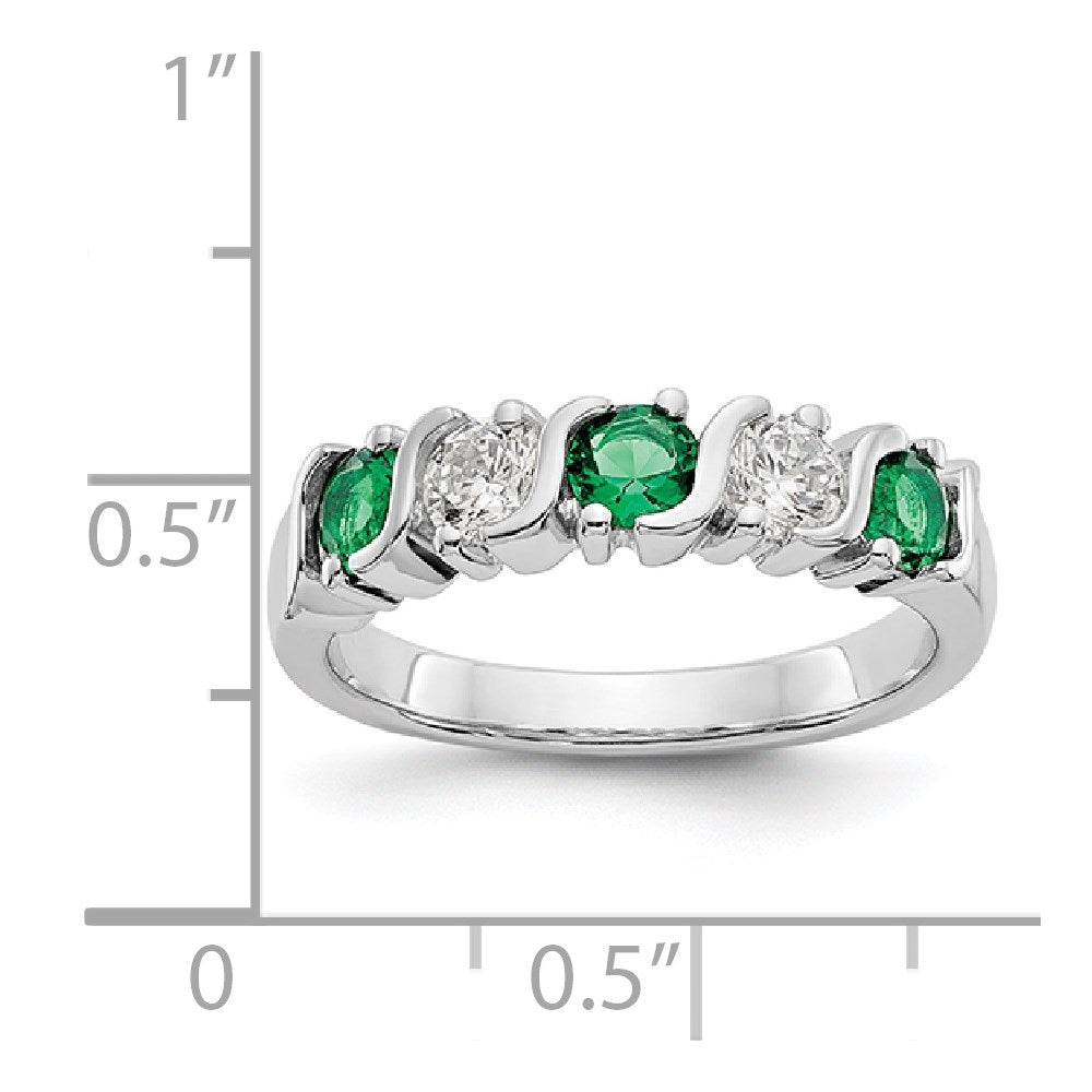 14k White Gold 3/8 carat Diamond and Emerald Complete Band