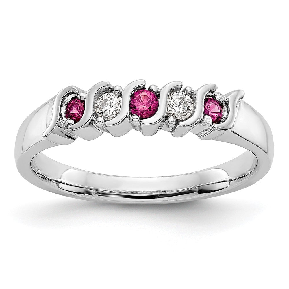 14k White Gold 1/10 carat Diamond and Ruby Complete Band