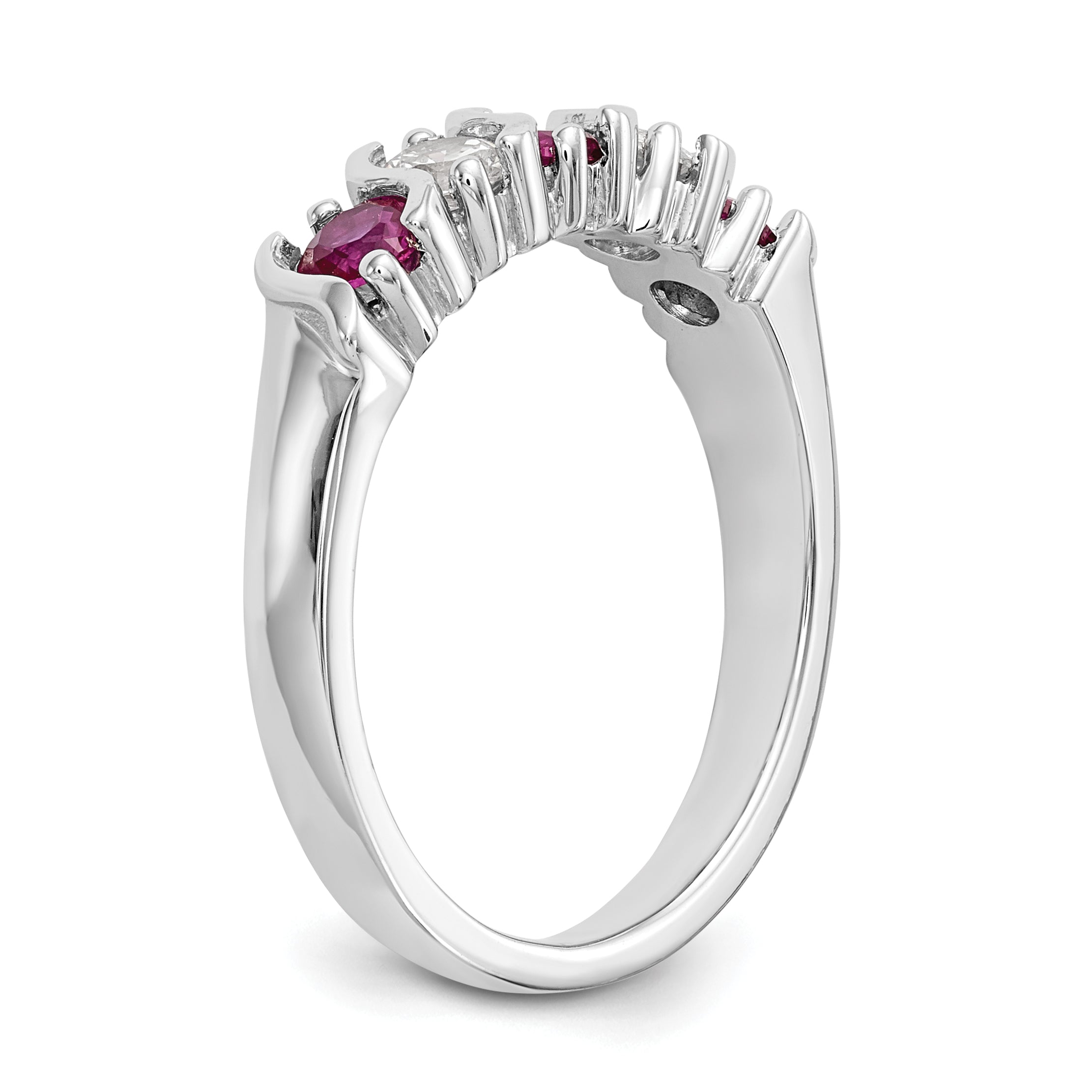 14k White Gold 1/3 carat Diamond and Ruby Complete Band